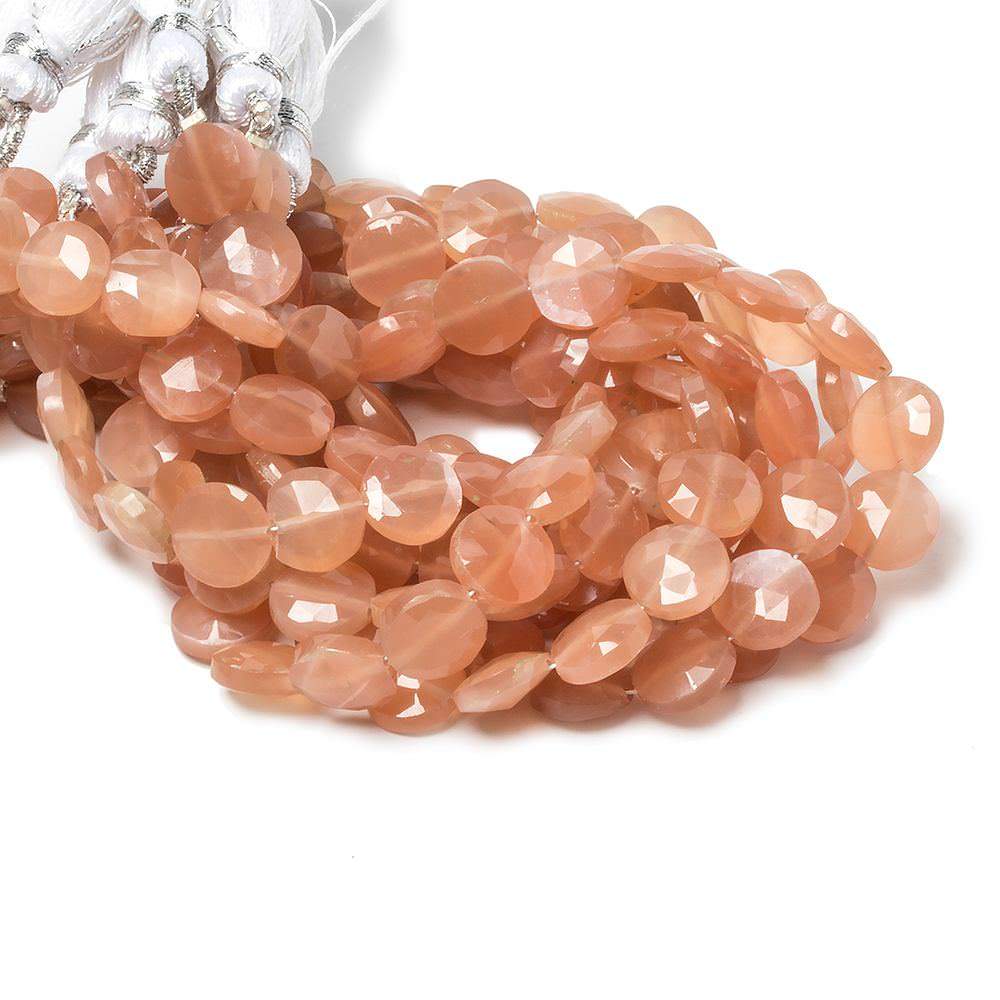 9mm Angel Skin Peach Moonstone faceted coin beads 8 inch 23 pieces - Beadsofcambay.com