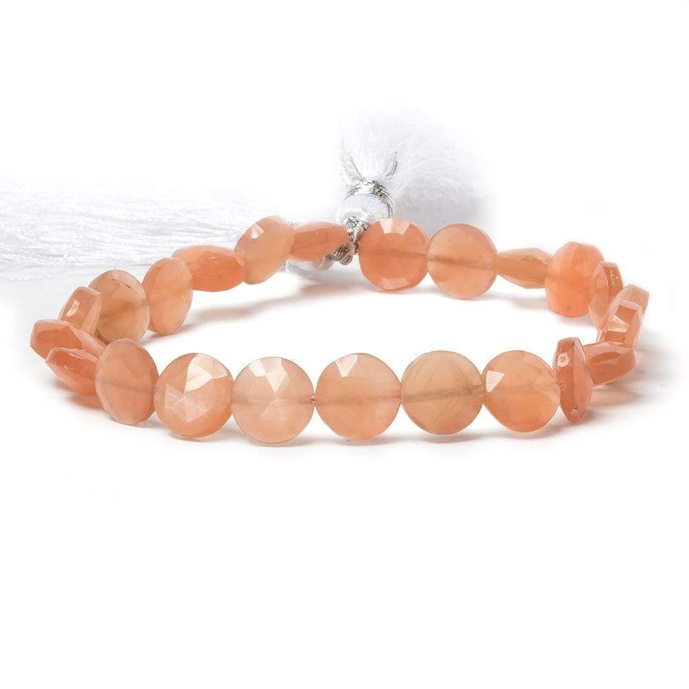9mm Angel Skin Peach Moonstone faceted coin beads 8 inch 23 pieces - Beadsofcambay.com