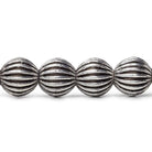 9mm Antiqued Sterling Silver Plated Copper Bead Fluted Round 8 inch 23 pcs - Beadsofcambay.com