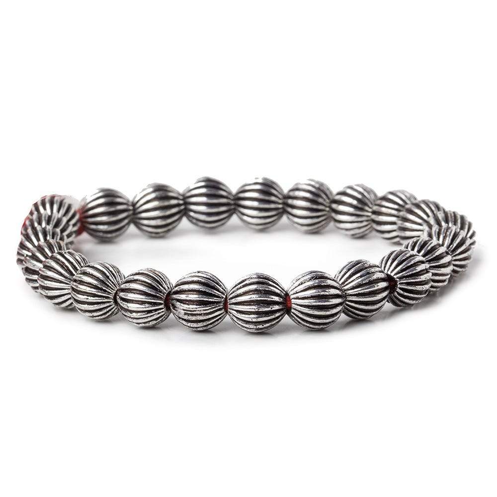 9mm Antiqued Sterling Silver Plated Copper Bead Fluted Round 8 inch 23 pcs - Beadsofcambay.com