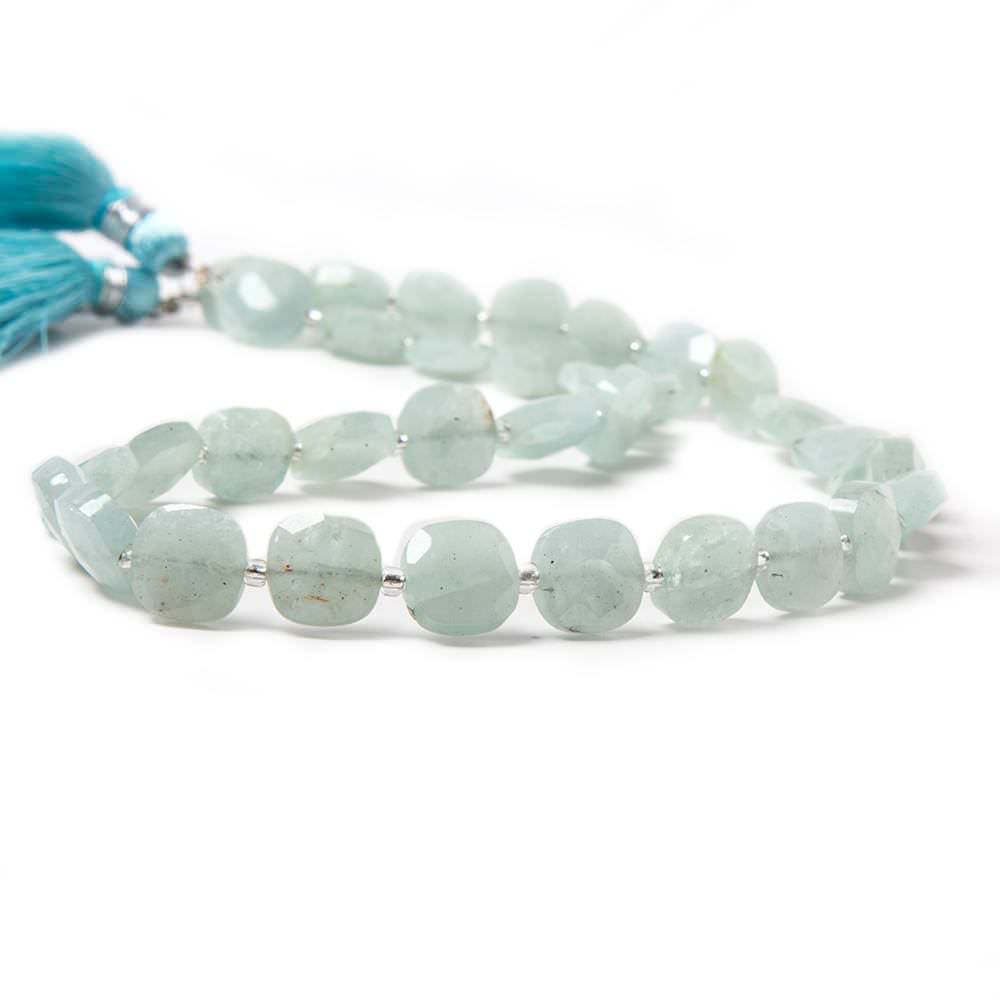 9mm Aquamarine faceted pillow beads 14 inch 33 pieces - Beadsofcambay.com