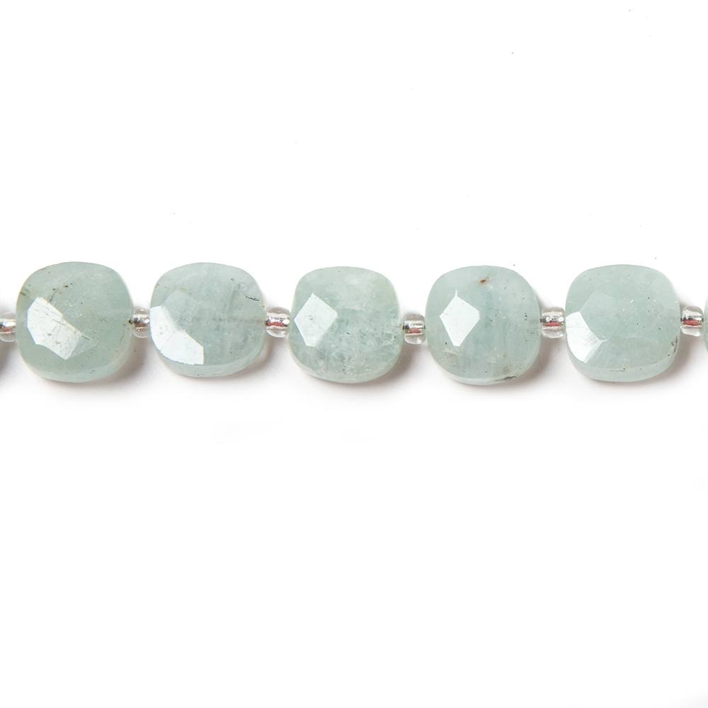 9mm Aquamarine faceted pillow beads 14 inch 33 pieces - Beadsofcambay.com