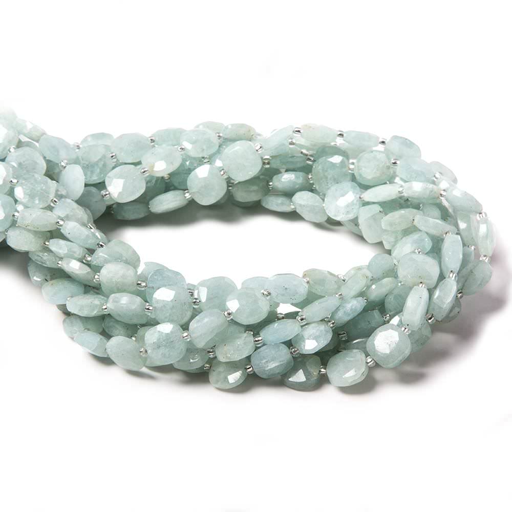 9mm Aquamarine faceted pillow beads 14 inch 33 pieces - Beadsofcambay.com