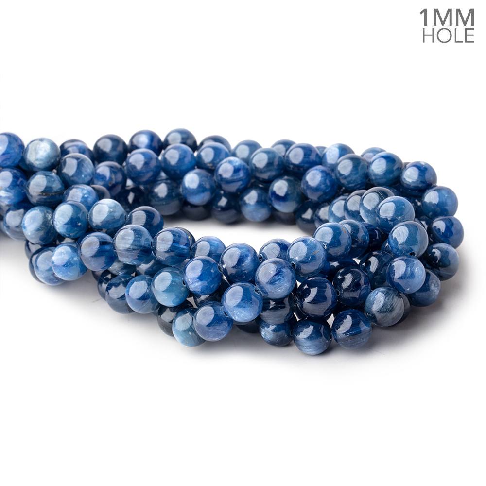 9mm Blue Kyanite Plain Rounds 16 inch 45 beads AA 1mm hole - Beadsofcambay.com