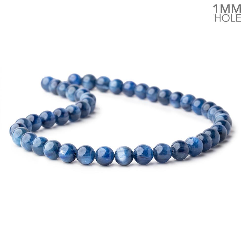 9mm Blue Kyanite Plain Rounds 16 inch 45 beads AA 1mm hole - Beadsofcambay.com