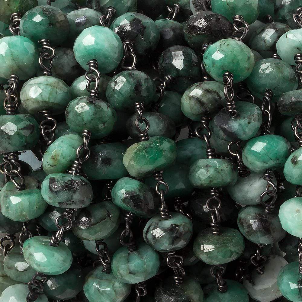 9mm Brazilian Emerald rondelle Black Gold .925 Silver Chain by the foot 24 pieces - Beadsofcambay.com