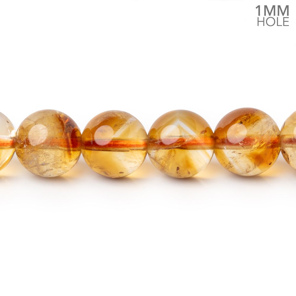 9mm Citrine Plain Rounds 15 inch 43 Beads with 1mm Drill Holes AA - Beadsofcambay.com