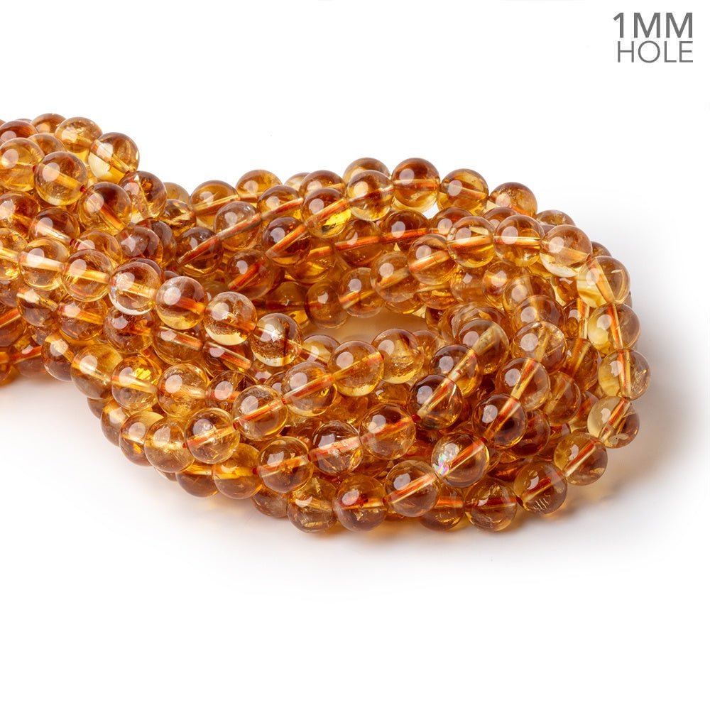 9mm Citrine Plain Rounds 15 inch 43 Beads with 1mm Drill Holes AA - Beadsofcambay.com