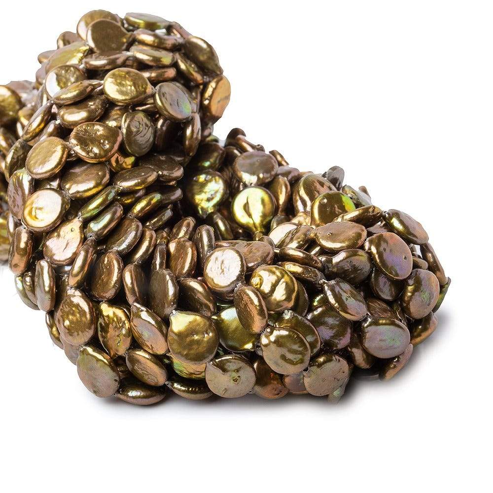 9mm Copper Brown Coin Freshwater Pearl Strand,38 pieces - Beadsofcambay.com