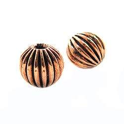 9mm Copper Corrugated Round Bead with 3mm I.D 8 inch 23 pcs - Beadsofcambay.com