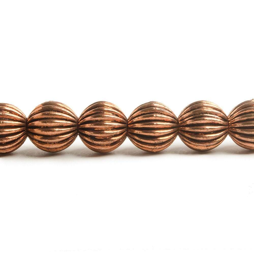 9mm Copper Corrugated Round Bead with 3mm I.D 8 inch 23 pcs - Beadsofcambay.com