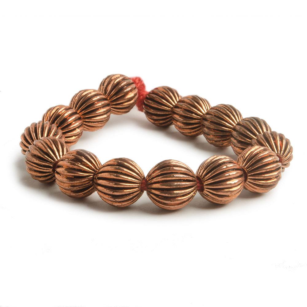 9mm Copper Corrugated Round Bead with 3mm I.D 8 inch 23 pcs - Beadsofcambay.com
