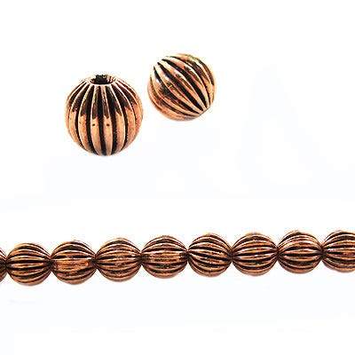 9mm Copper Corrugated Round Bead with 3mm I.D 8 inch 23 pcs - Beadsofcambay.com