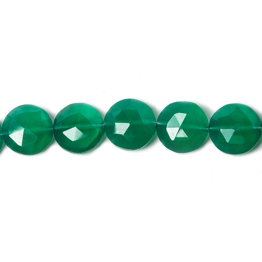 9mm Green Onyx faceted coin beads 8 inch 23 pieces - Beadsofcambay.com