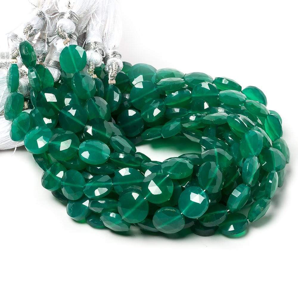 9mm Green Onyx faceted coin beads 8 inch 23 pieces - Beadsofcambay.com