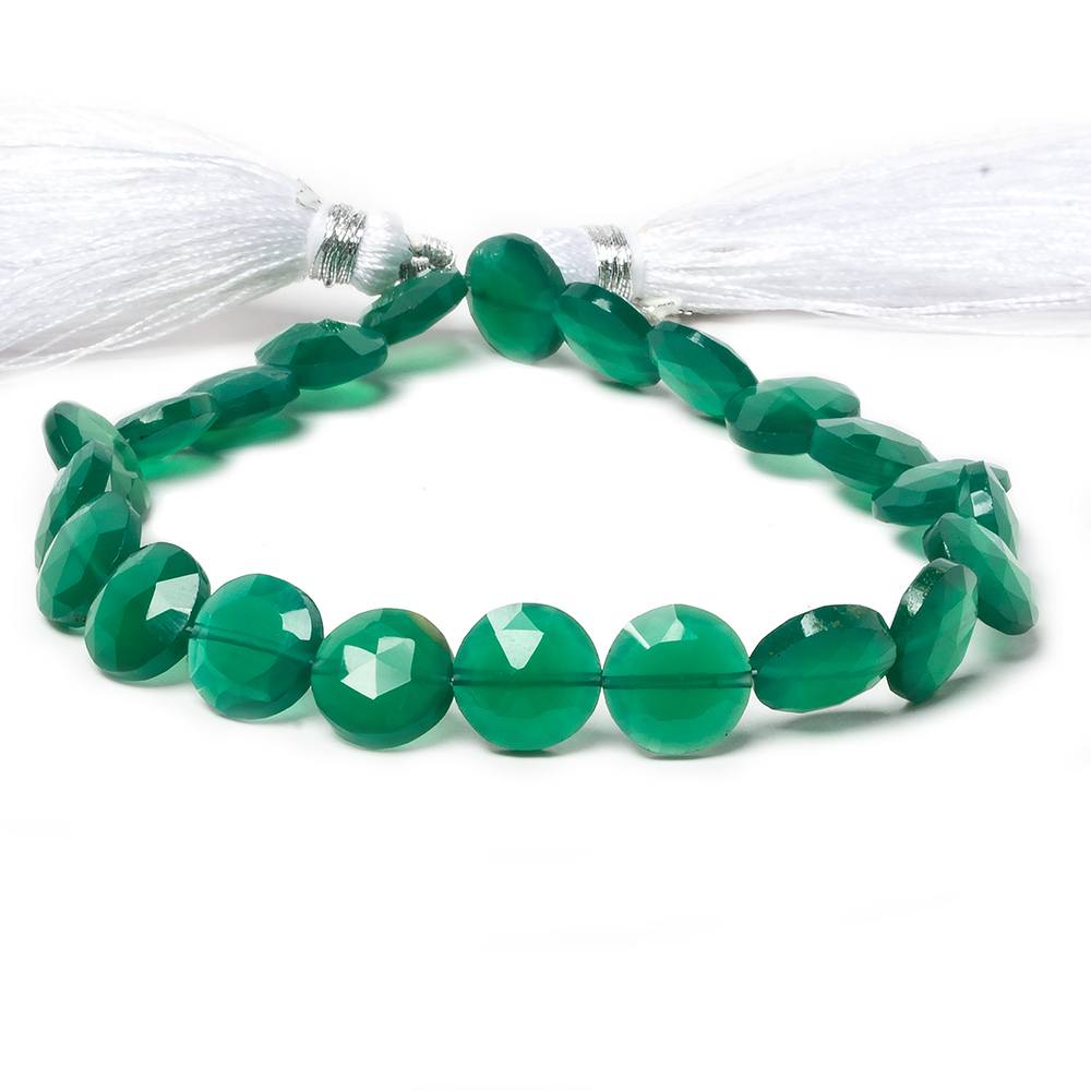 9mm Green Onyx faceted coin beads 8 inch 23 pieces - Beadsofcambay.com