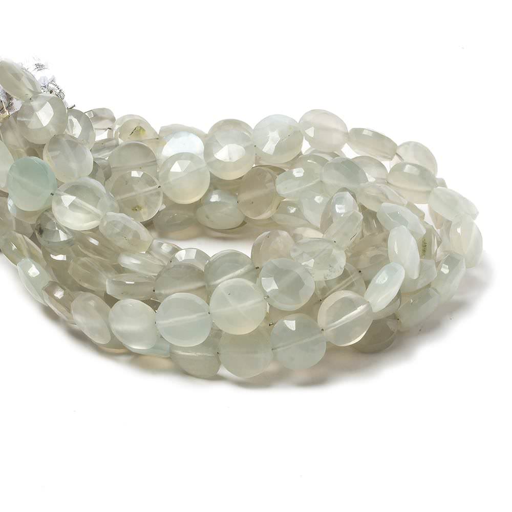 9mm Light Grey Moonstone faceted coin beads 8 inch 23 pieces - Beadsofcambay.com