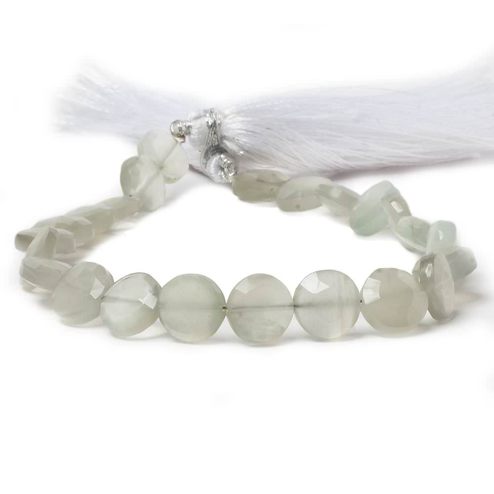 9mm Light Grey Moonstone faceted coin beads 8 inch 23 pieces - Beadsofcambay.com