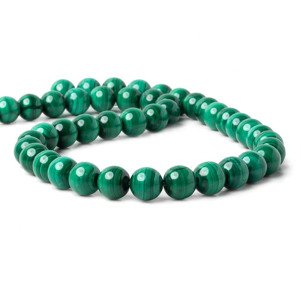 9mm Malachite Plain Rounds 16 inch 45 beads AA - Beadsofcambay.com