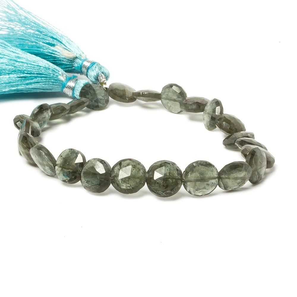 9mm Moss Aquamarine faceted coin beads 8 inch 23 pieces - Beadsofcambay.com