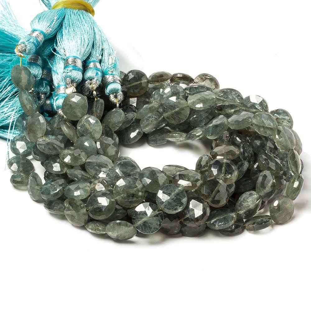 9mm Moss Aquamarine faceted coin beads 8 inch 23 pieces - Beadsofcambay.com