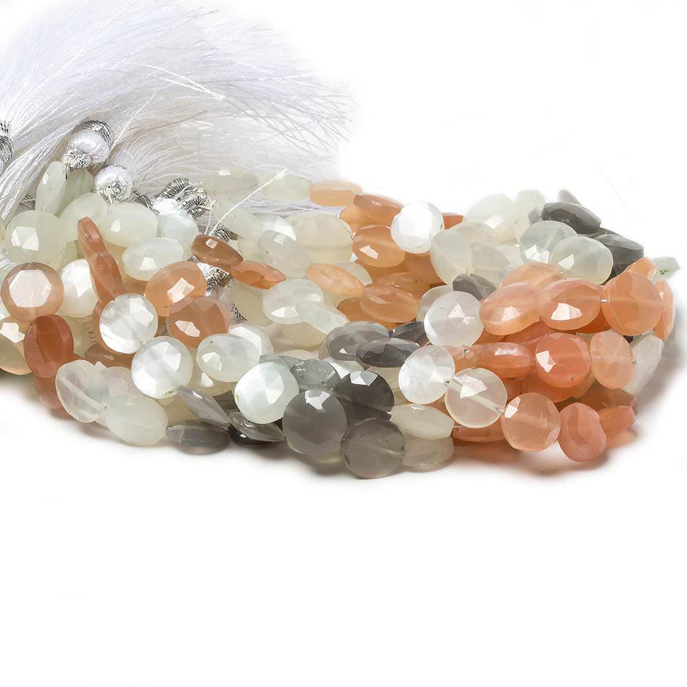 9mm Multi Color Moonstone faceted coin beads 8 inch 23 pieces - Beadsofcambay.com