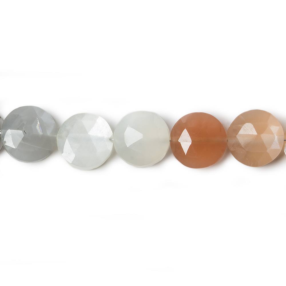 9mm Multi Color Moonstone faceted coin beads 8 inch 23 pieces - Beadsofcambay.com