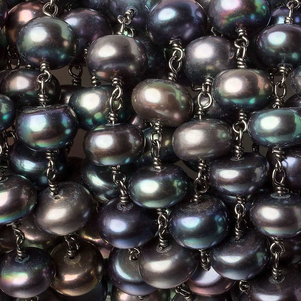 9mm Peacock Center Drill Button Black Gold .925 Silver Chain by the foot 24 pieces - Beadsofcambay.com