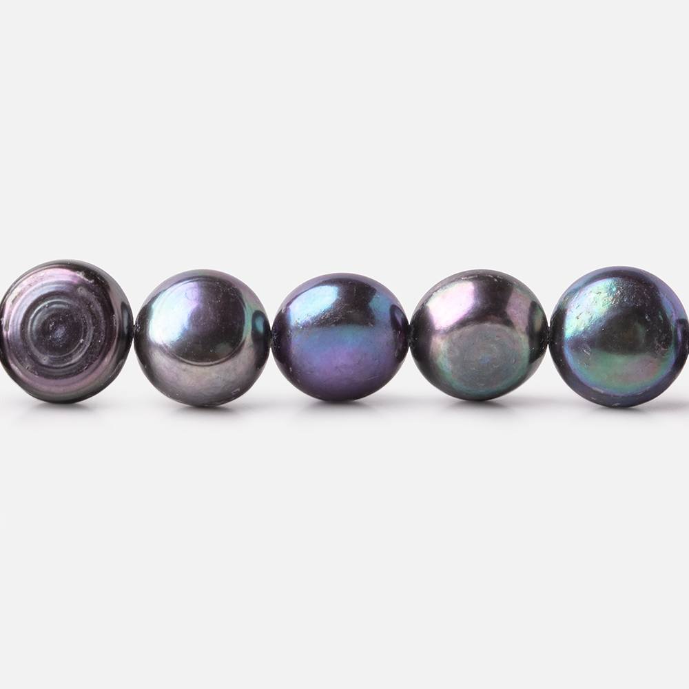 9mm Peacock Navy Button Freshwater Pearls 16 inch 45 pieces - Beadsofcambay.com