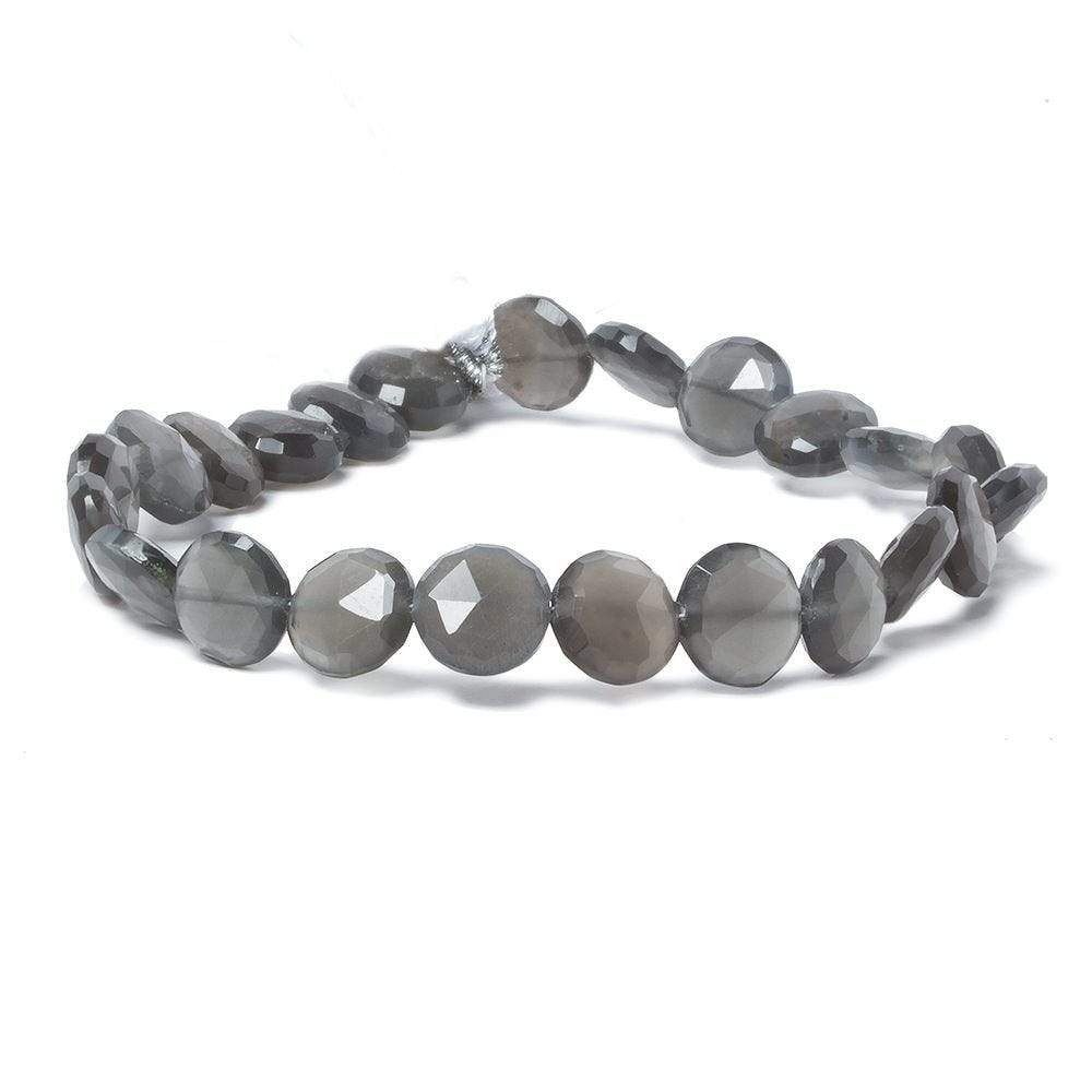 9mm Platinum Dark Grey Moonstone faceted coin beads 8 inch 23 pieces - Beadsofcambay.com