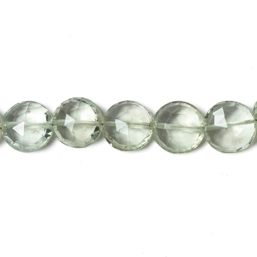 9mm Prasiolite faceted coin beads 8 inch 23 pieces - Beadsofcambay.com