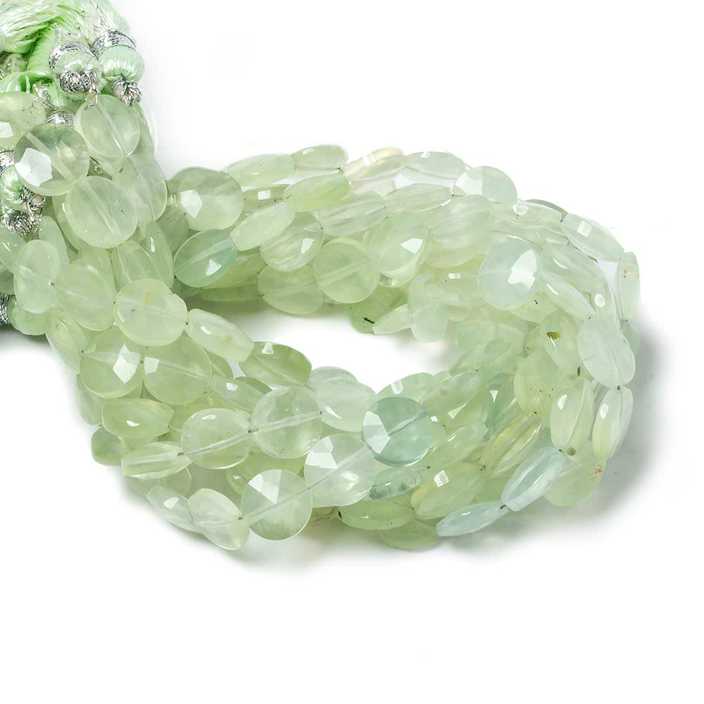 9mm Prehnite faceted coin beads 8 inch 23 pieces - Beadsofcambay.com