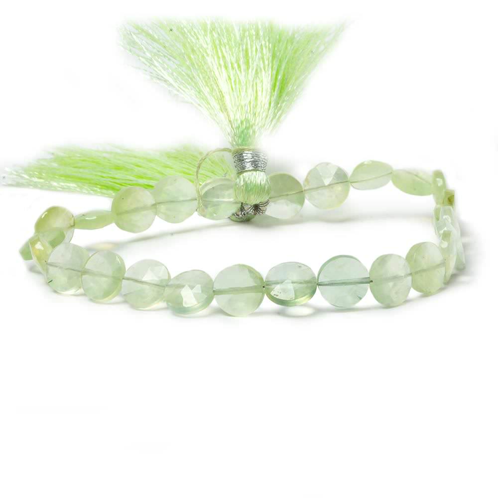 9mm Prehnite faceted coin beads 8 inch 23 pieces - Beadsofcambay.com