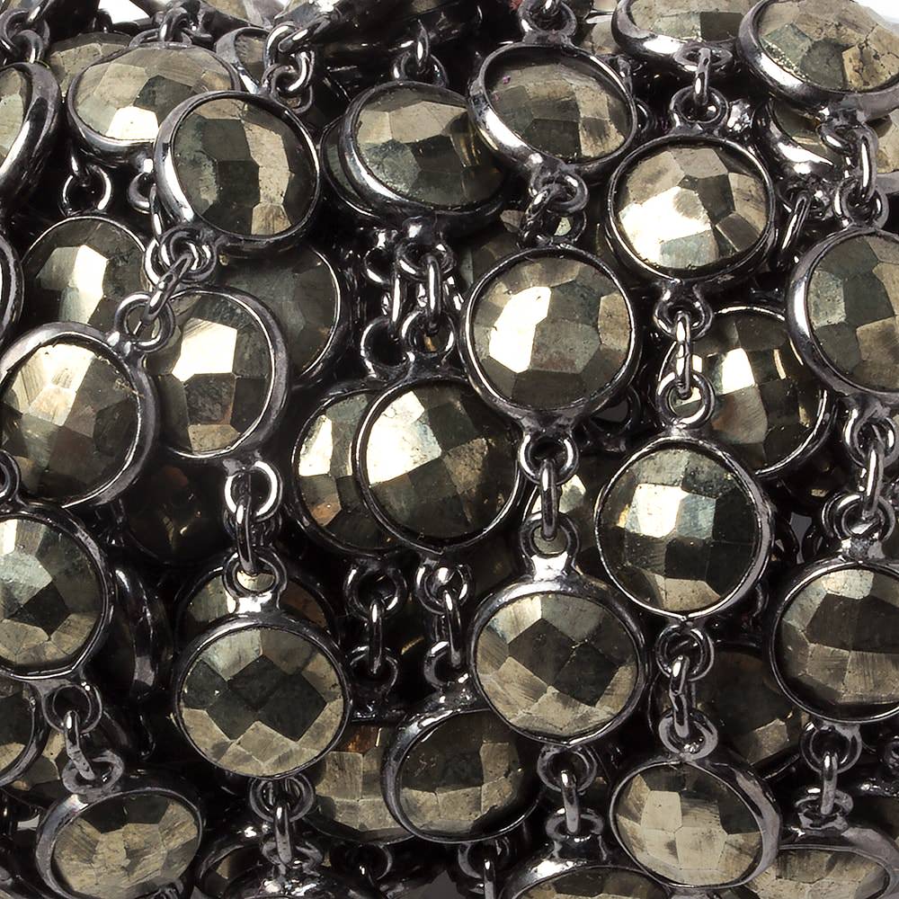 9mm Pyrite coin Oxidized Silver .925 Bezeled Chain by the foot 18 pcs - Beadsofcambay.com