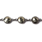 9mm Pyrite coin Oxidized Silver .925 Bezeled Chain by the foot 18 pcs - Beadsofcambay.com