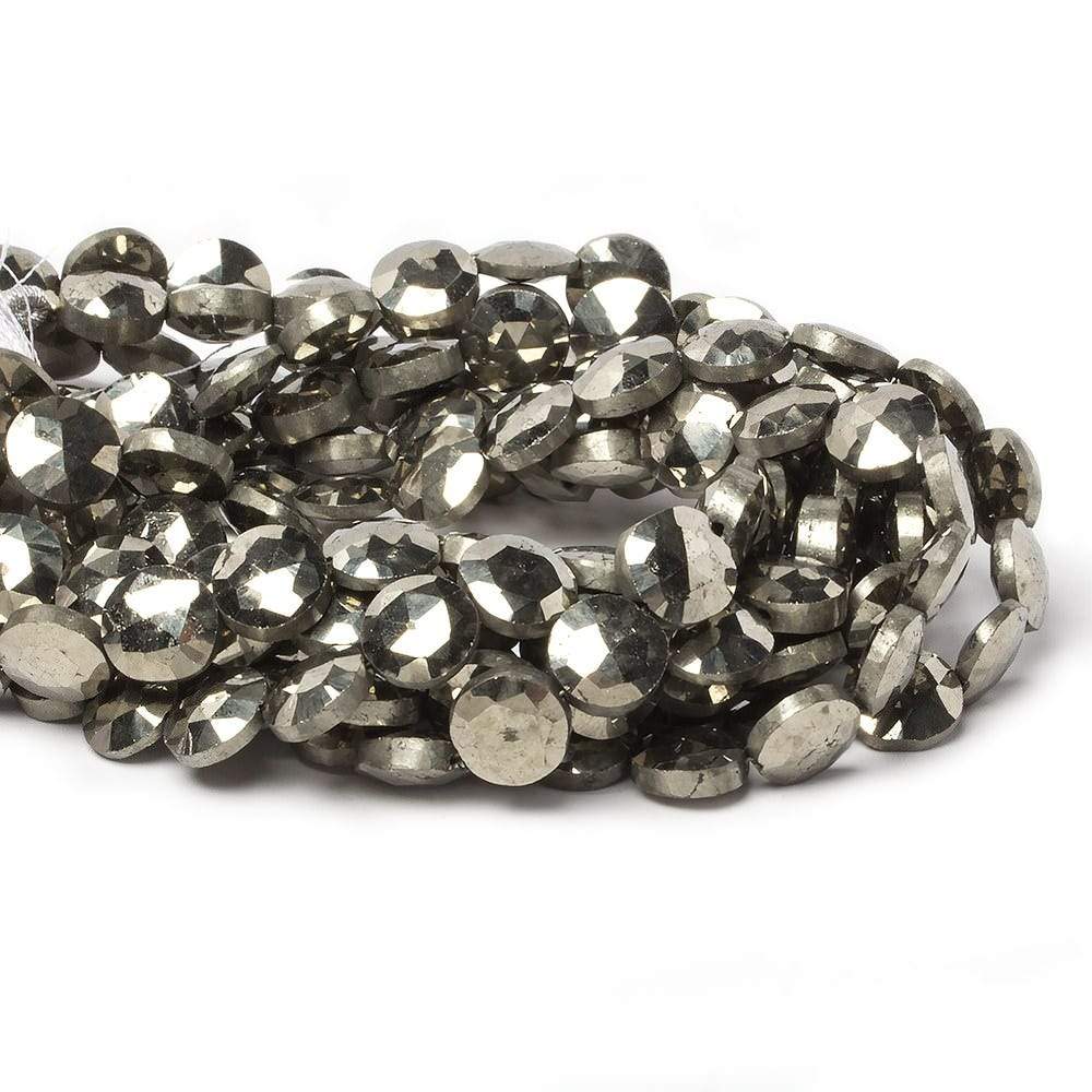 9mm Pyrite faceted coin beads 8 inch 23 pieces - Beadsofcambay.com