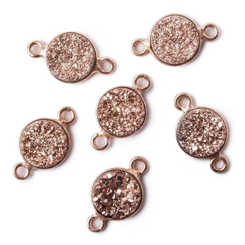 9mm Rose Gold Bezel Metallic Rose Drusy Coin Connector 1 piece - Beadsofcambay.com