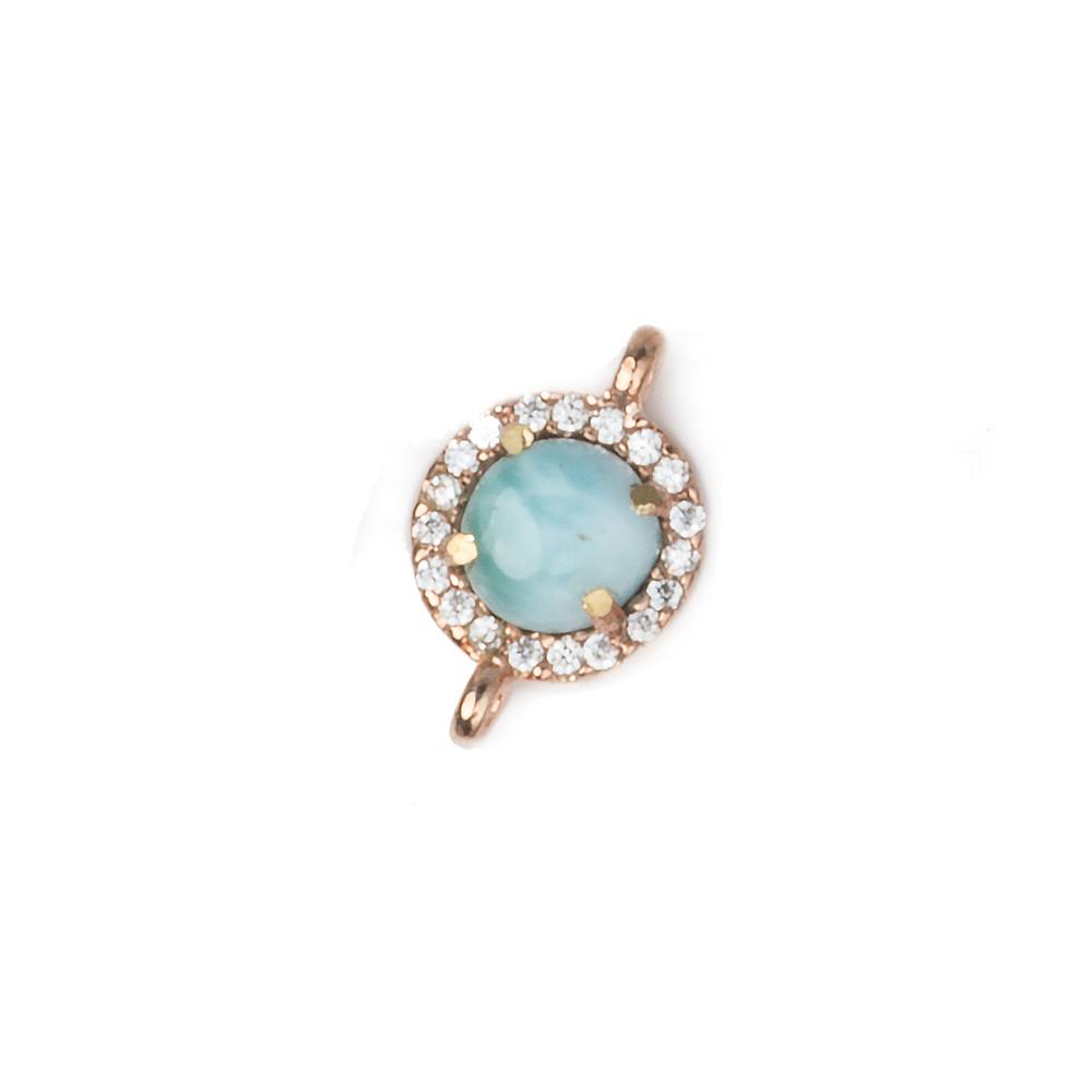 9mm Rose Gold Bezel White CZ and Larimar Coin Connector 1 focal piece - Beadsofcambay.com