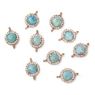 9mm Rose Gold Bezel White CZ and Larimar Coin Connector 1 focal piece - Beadsofcambay.com