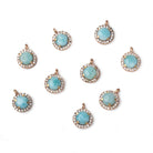 9mm Rose Gold Bezel White CZ and Larimar Coin Pendant 1 focal piece - Beadsofcambay.com