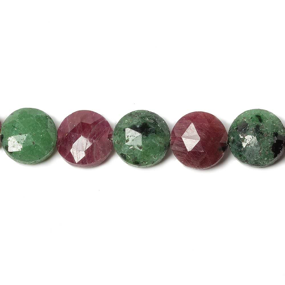 9mm Ruby in Zoisite faceted coin beads 8 inch 23 pieces - Beadsofcambay.com