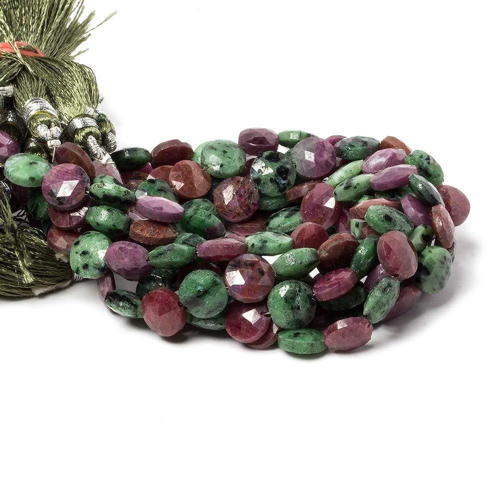 9mm Ruby in Zoisite faceted coin beads 8 inch 23 pieces - Beadsofcambay.com