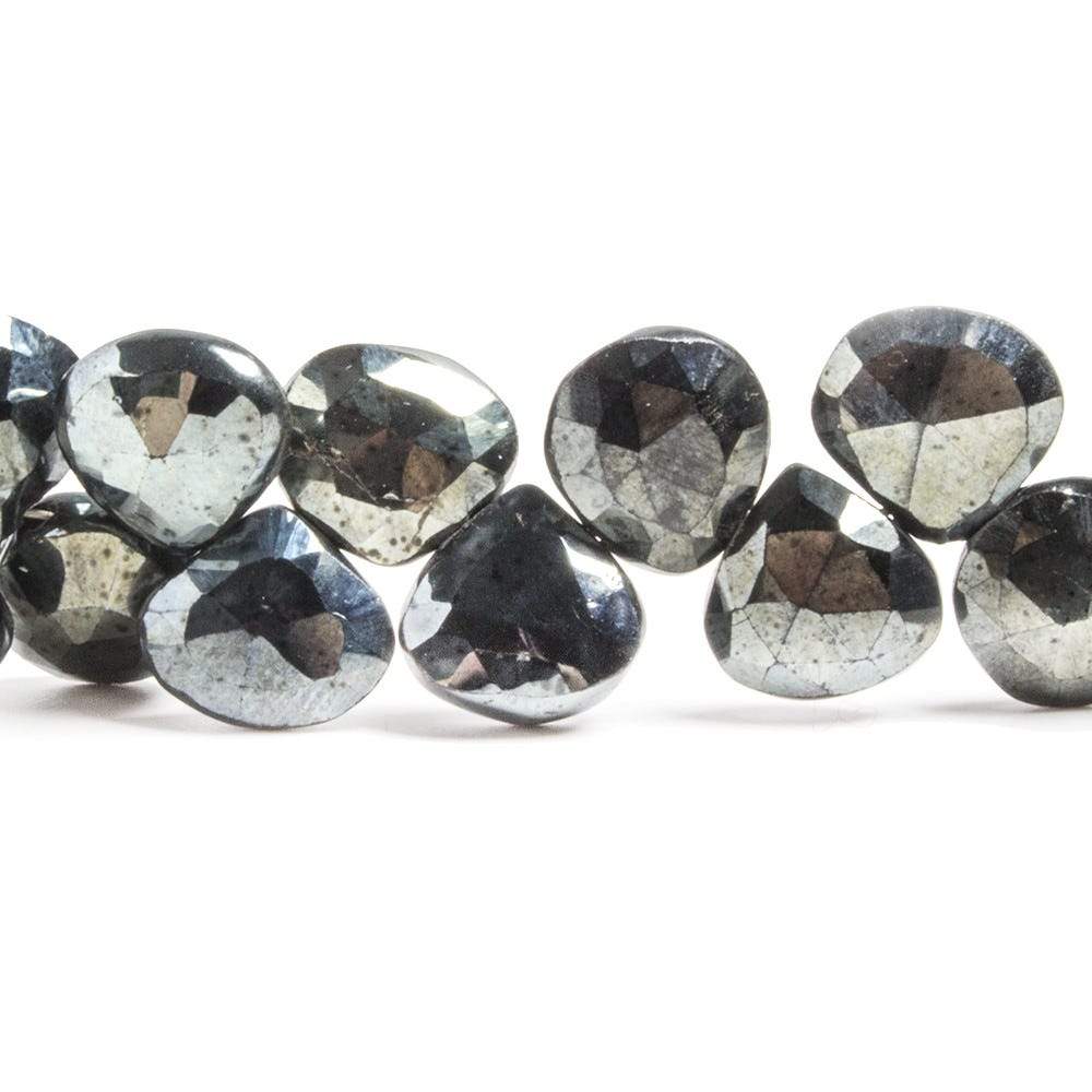 9mm Sage Metallic Black Spinel Faceted Heart Beads 8 inch 43 pieces - Beadsofcambay.com