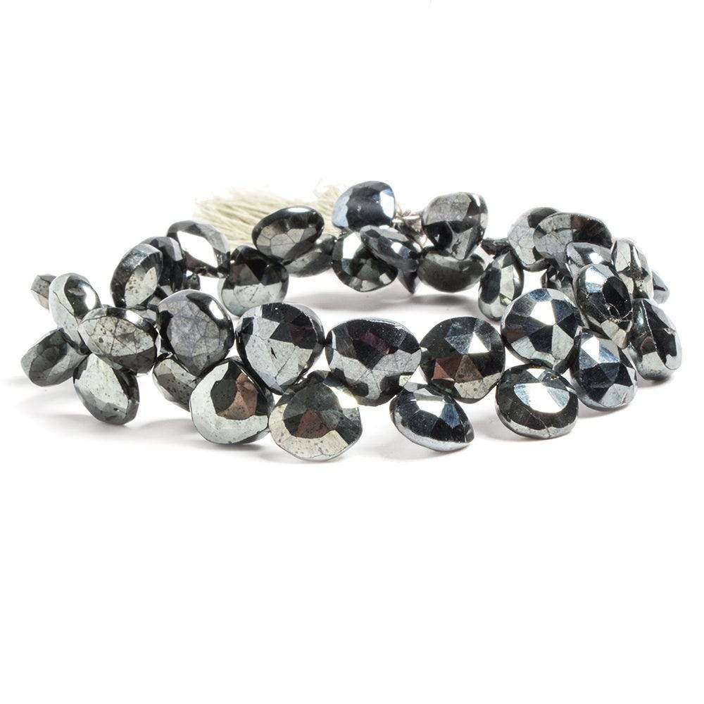 9mm Sage Metallic Black Spinel Faceted Heart Beads 8 inch 43 pieces - Beadsofcambay.com