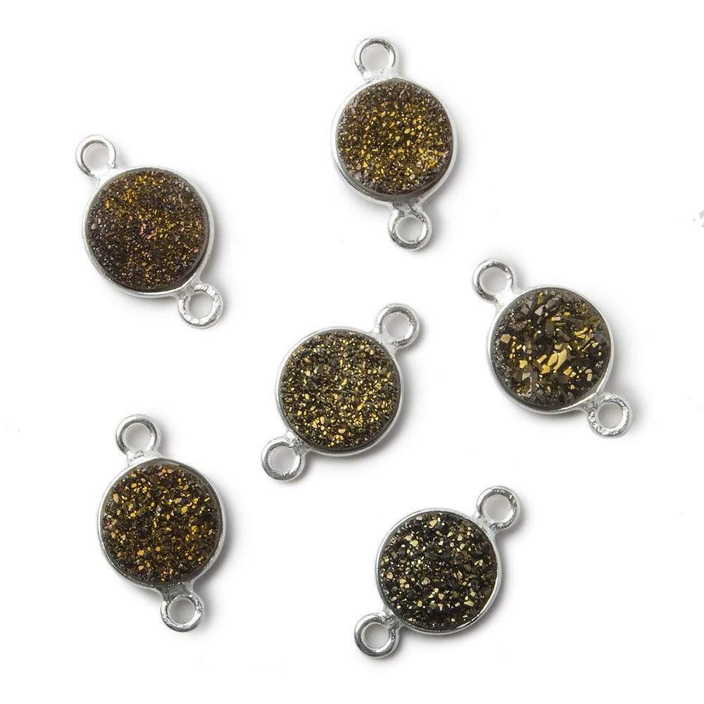 9mm Silver .925 Bezel Metallic Bronze Drusy Coin Connector 1 piece - Beadsofcambay.com
