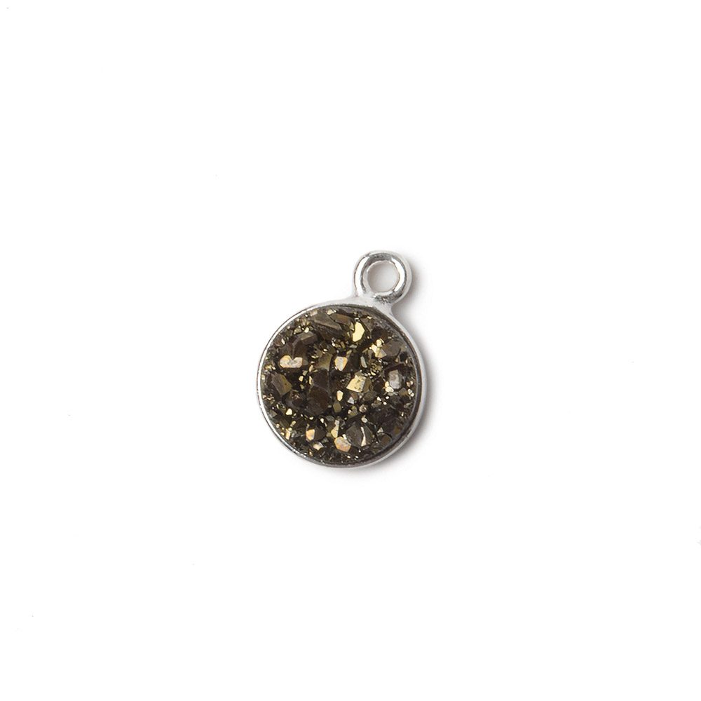 9mm Silver .925 Bezel Metallic Bronze Drusy Coin Pendant 1 piece - Beadsofcambay.com