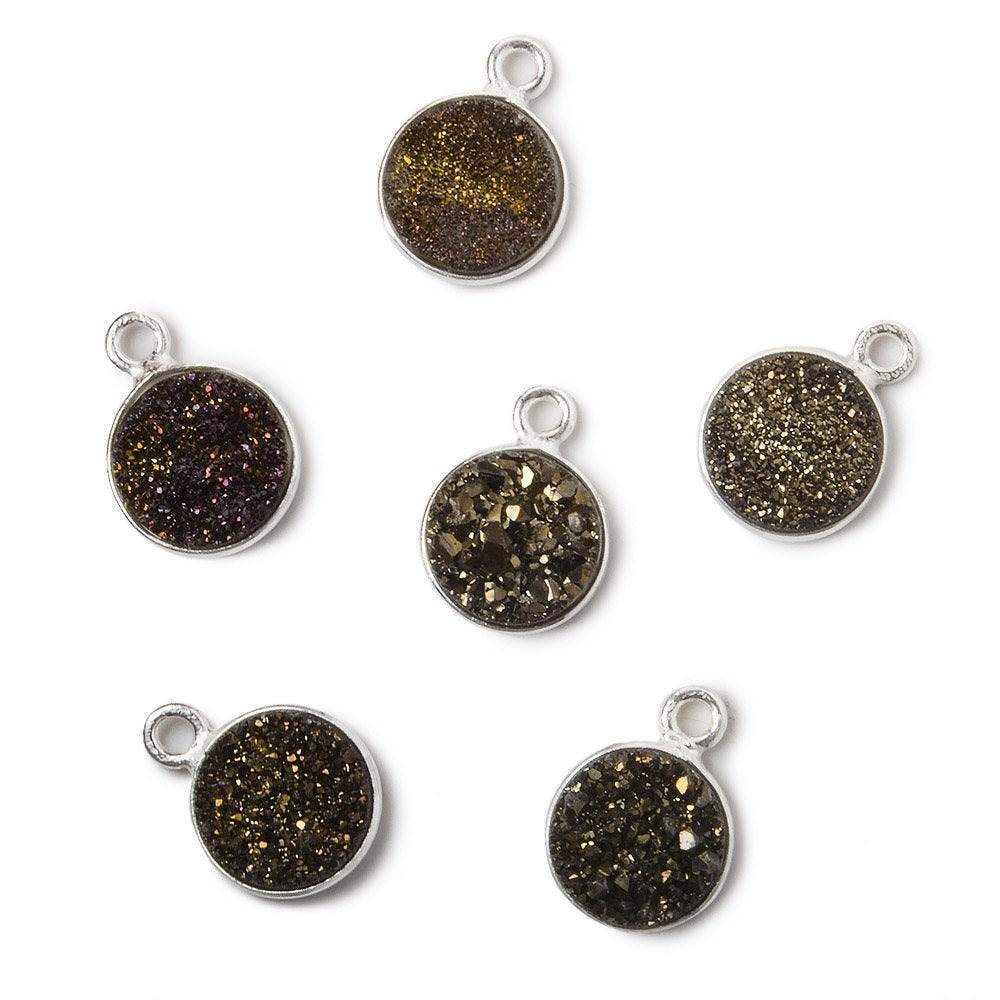 9mm Silver .925 Bezel Metallic Bronze Drusy Coin Pendant 1 piece - Beadsofcambay.com