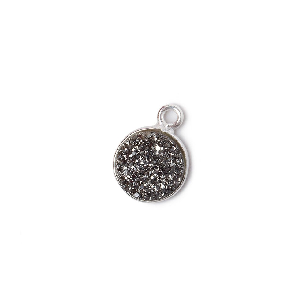 9mm Silver .925 Bezel Metallic Platinum Drusy Coin Pendant 1 piece - Beadsofcambay.com