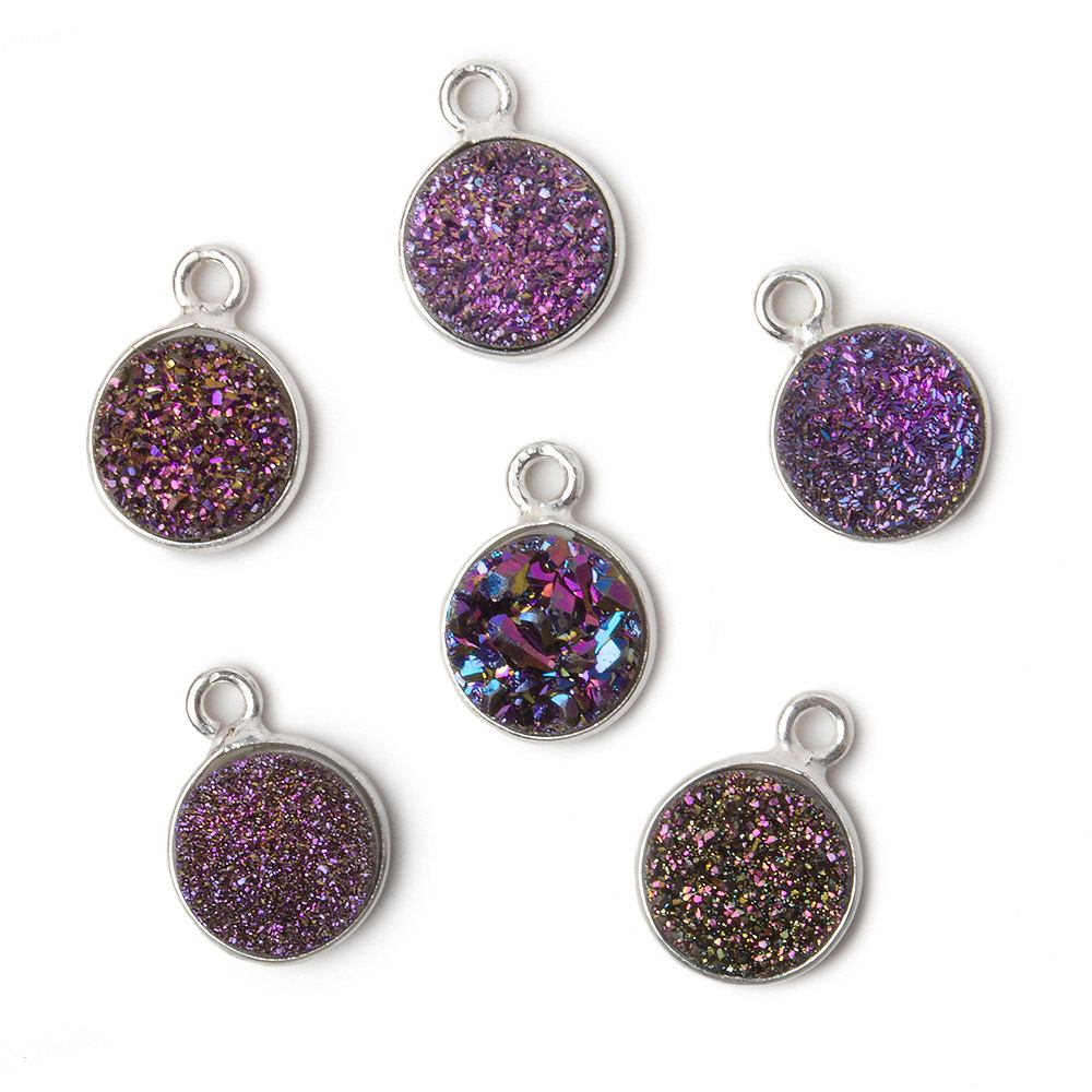 9mm Silver .925 Bezel Mystic Peacock Drusy Coin Pendant 1 piece - Beadsofcambay.com