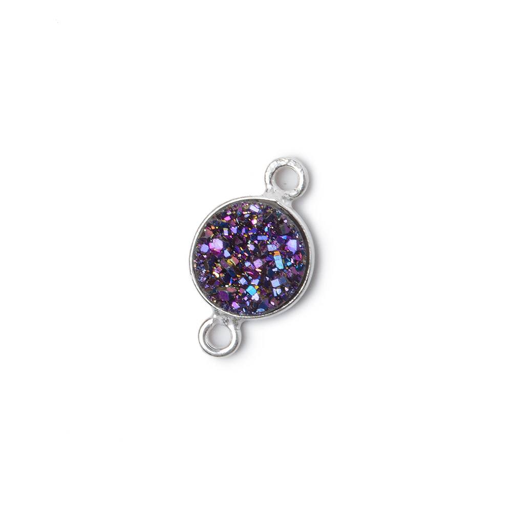 9mm Silver .925 Bezel Mystic Peacock Drusy Drusy Coin Connector 1 piece - Beadsofcambay.com